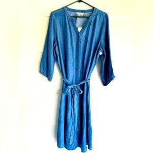 NWT Christopher & Banks Chambray Denim Belted A-line Shirt Dress Size L